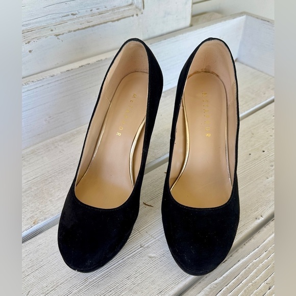 METAPHOR, PATRINA #42468, BLACK, PLATFORM HEELS. MICROSUEDE, SLIP-ON. SIZE 7M - Picture 1 of 12